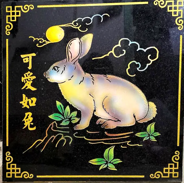 Chinese zodiac stone plaque: rabbit (colour)