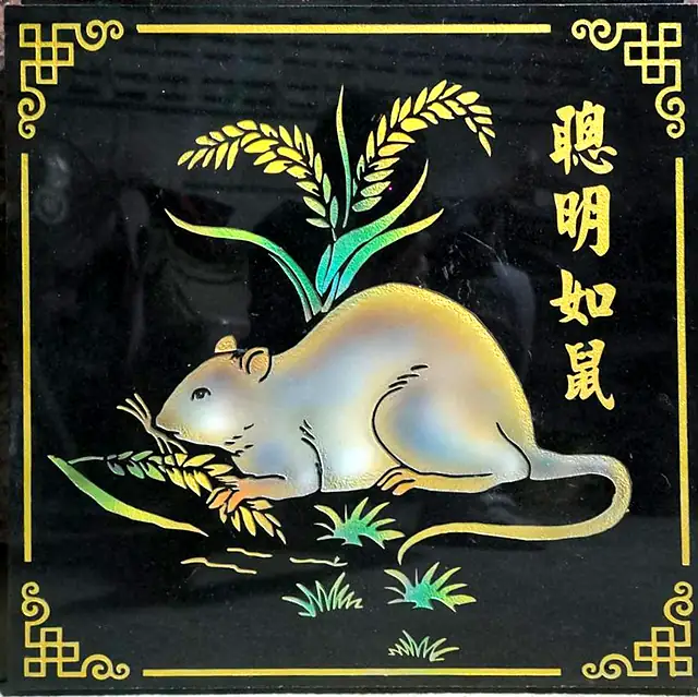 Chinese zodiac stone plaque: rat (colour)