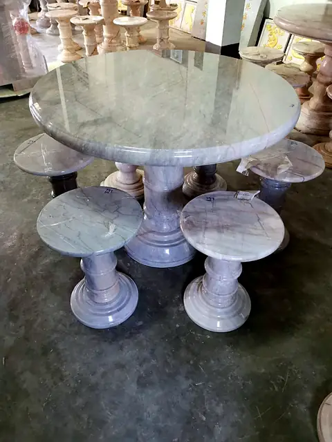 Grey and white marble table set
