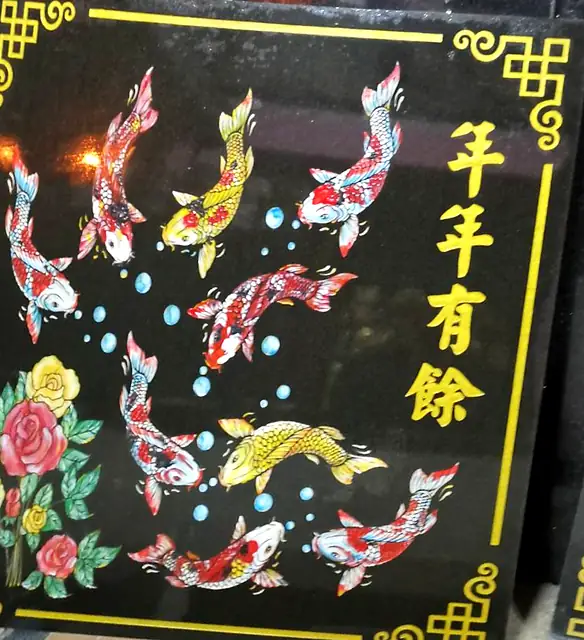 Koi painted stone plaque for abundance