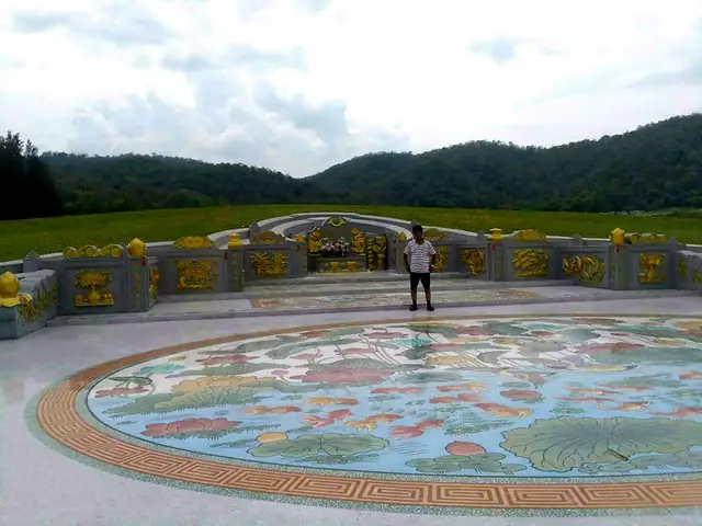 Large Chinese tomb with koi terrazzo floor
