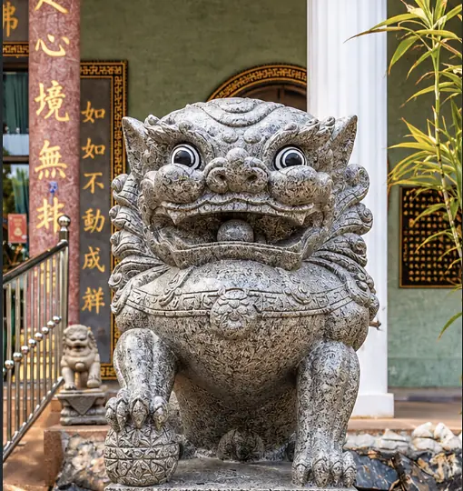 中式花岗岩石狮,守护庙门