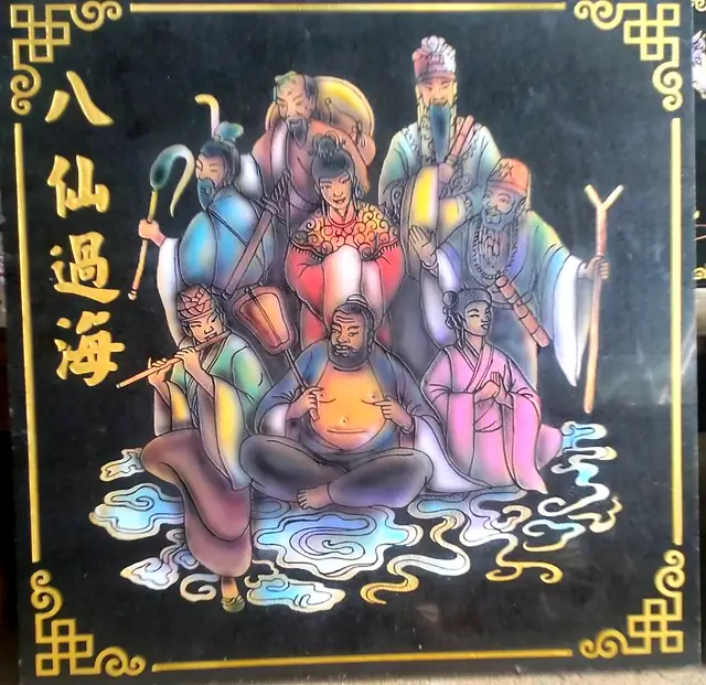 八仙过海彩绘石板
